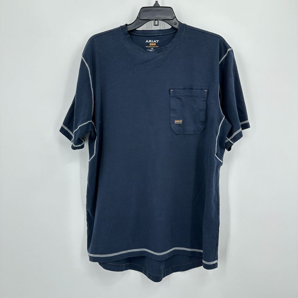 Ariat Rebar Tshirt Mens Large Blue‎ Pocket Tee Construction Workwear Utility